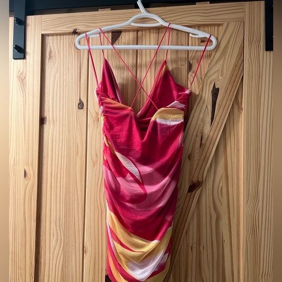 Mesh Ruched Y2K Pink and Yellow Dress NWT - Picture 3 of 5